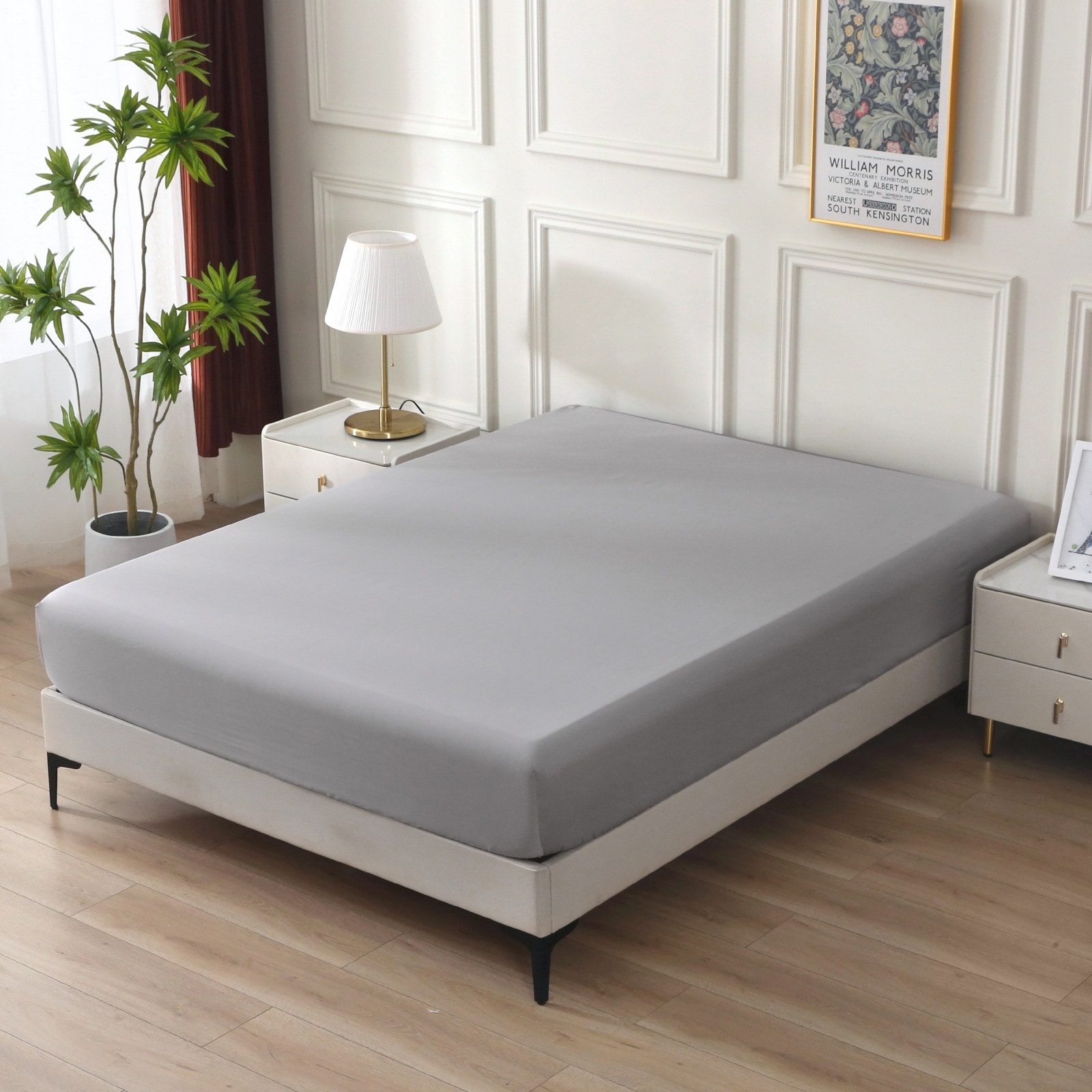 ボックスシーツ ダブル 140x200cm+30cm グレー オーストラリア綿100% ホテル仕様 サテン調 さらさら肌触り 吸汗 速乾