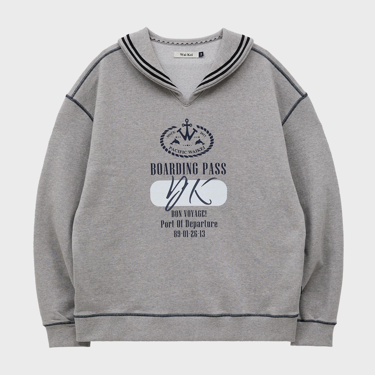 Shawl collar marine sweatshirts GREY