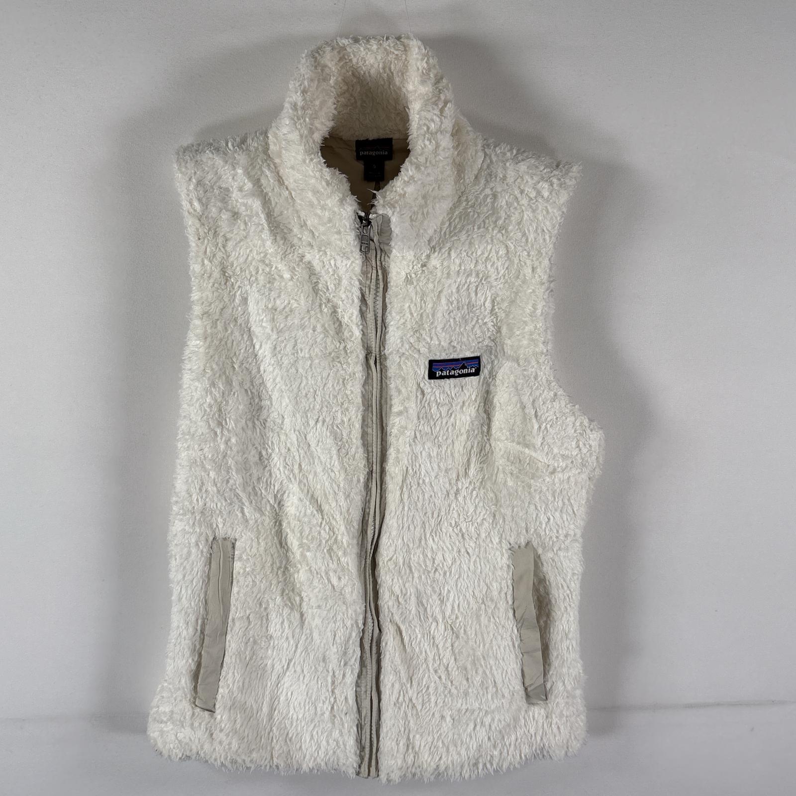 古着 フリースベスト フルジップ ワンポイントロゴ アウトドア ボア S ホワイト レディース