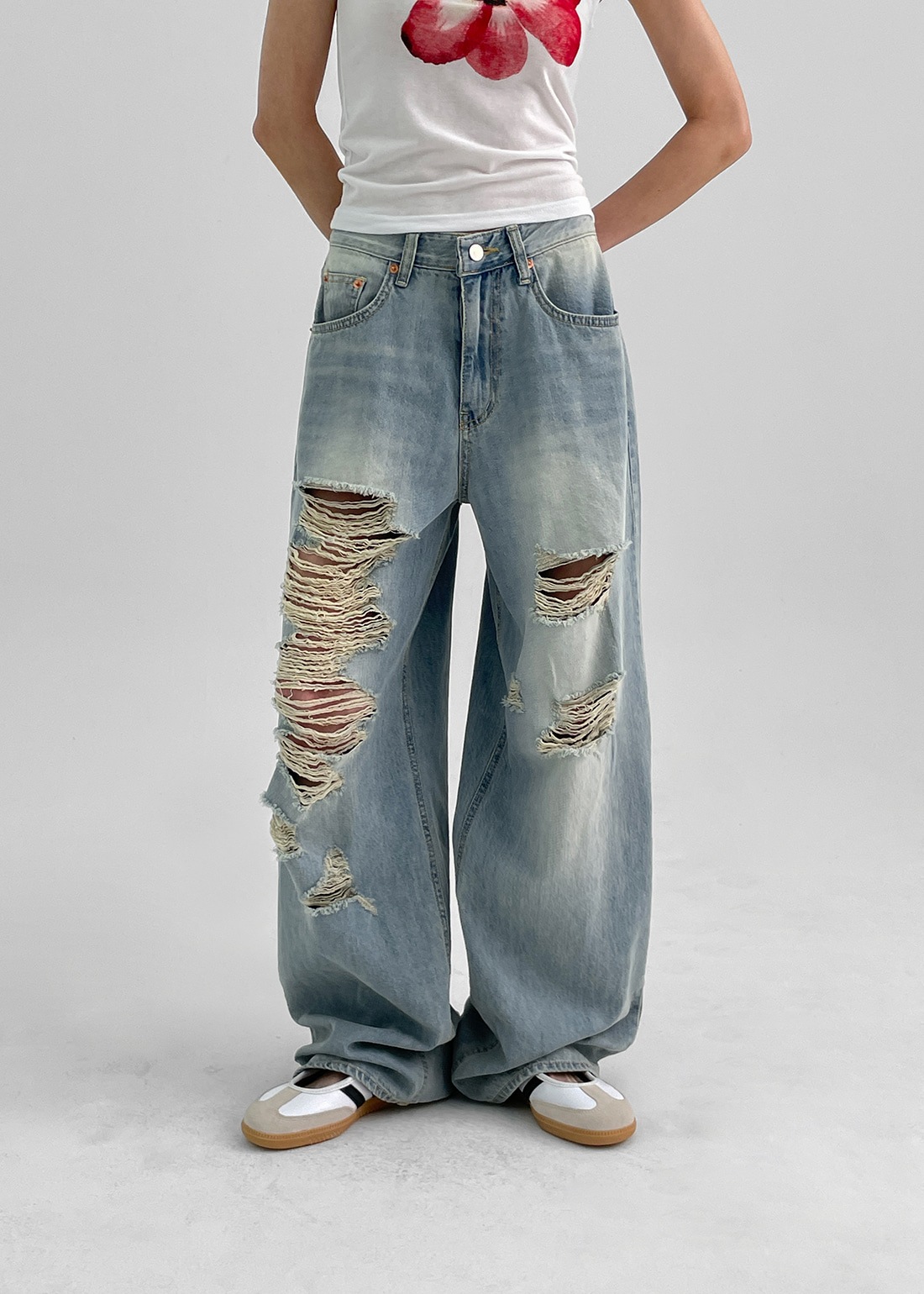 ヘルジサマーダメージワイドデニムパンツ