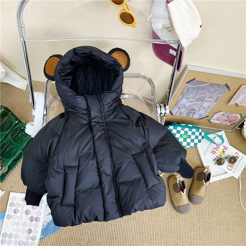 男の子女の子用ベビーフード付きダウンジャケットミディアム丈ホワイトダックダウンジャケット子供用防寒ブレッドコート子供用防寒着
