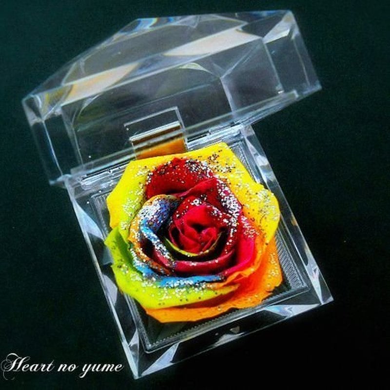 高級プリザーブドフラワー　ケース入りレインボーローズジュエリー送料無料　お祝い　誕生日結婚祝い　記念品　出産祝い　結婚記念日 　退職祝い　歓送迎会　送別祝い　内祝い　開店祝い