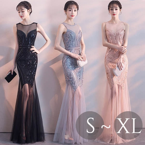 ロングドレス ピアノ発表会 ブライズメイドドレス パーティードレス 結婚式 母親 ドレス ロング丈 袖なし ノースリーブ マーメイドレス 二次会 謝恩会 キラキラ 花嫁 演奏会 20代 30代 40代
