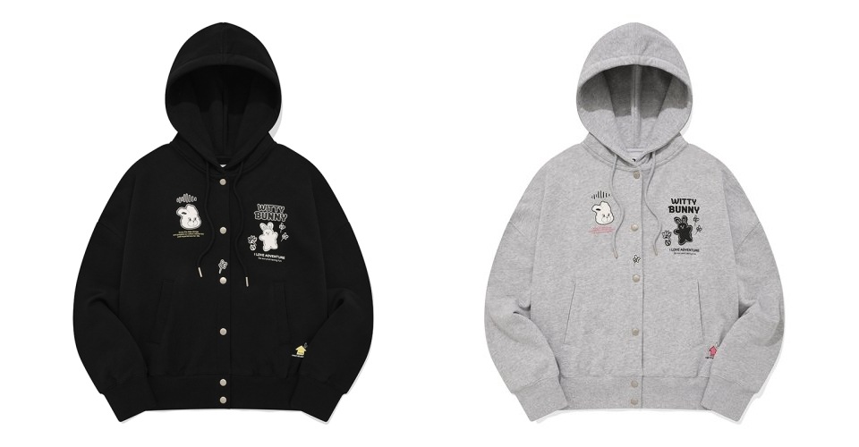 WITTY BUNNY BUTTON HOODIE ZIP UP