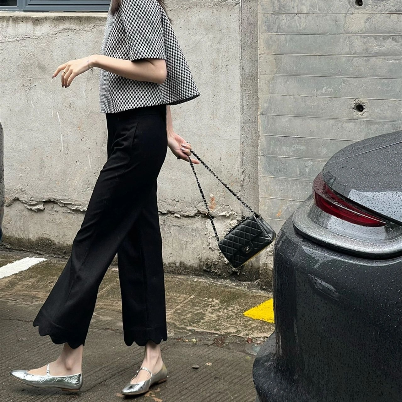 パンツ レディース スラックスパンツ テーパード 選べる3丈 S M L XL 2XL 韓国 スカラップ クロップド ズボン ボトムス 九分丈 ストレート ハイウエスト かわいい 大人可愛い きれいめ