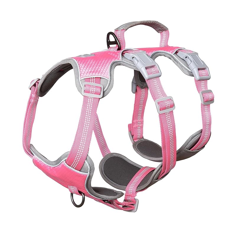 Huntboo 犬 ハーネス 犬用ハーネス 犬ハーネス大型犬 ドッグハーネス 首輪 咳き込み防止 夜反射 サイズ調整可能 通気性 防水 ウォーキング 歩行補助（Lピンク）