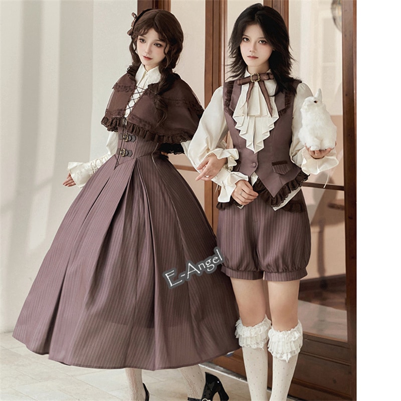 双子コスプレ ロリータ 復古 王子ロリータ 皇子系 少年 レトロ ブラウン パンツ シャツ ベスト セット ロリータ ワンピースセット 探偵風 ワンピース 復古cla系 長袖シャツ カップル コンカフ