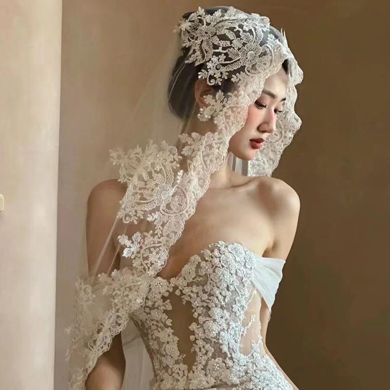 3サイズ ウエディングベール ウェディングベール ロングベール レース 刺繍 マリアベール ブライダル 結婚式 二次会 披露宴 花嫁 前撮り オフホワイト