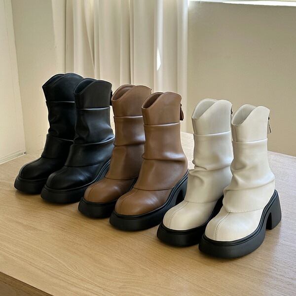 ショートブーツ ウエスタンブーツ ストーム レディース チャンキーヒール 太ヒール ハイヒール 黒 茶 ブラック ブラウン アイボリー 歩きやすい 靴 婦人靴 韓国