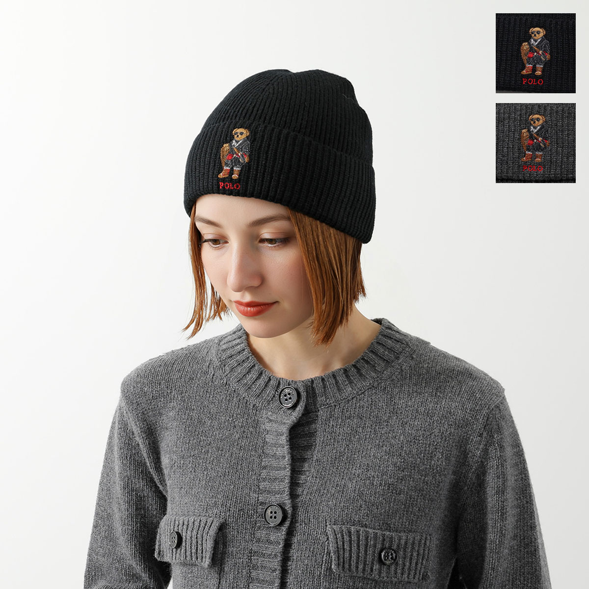 Polo Ralph Lauren ポロラルフローレン ニット帽 PC1454 レディース ビーニー ニットキャップ テディベア ロゴ刺繍 リブ 帽子 カラー2色