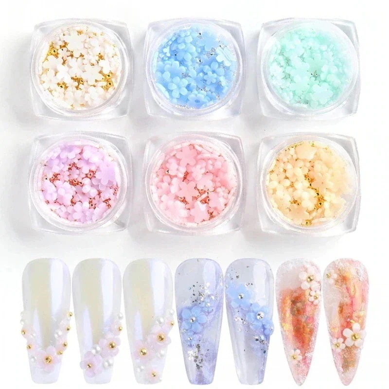 【20点セット】メガ割ネイルパーツ ネイルアート 変色 花 6点セット 立体 ジュエリーパーツ ネイルデコパーツ ビーズ ネイル用 3D UVライト照射色変化 り ネイルアートジュエリー デ