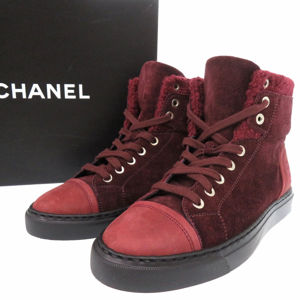 新品同様 CCマーク ココマーク 15A ハイカット スエード カーフ 24cm 8ホール G31058 スニーカー/レザー ボルドー 1044【中古】 レディース