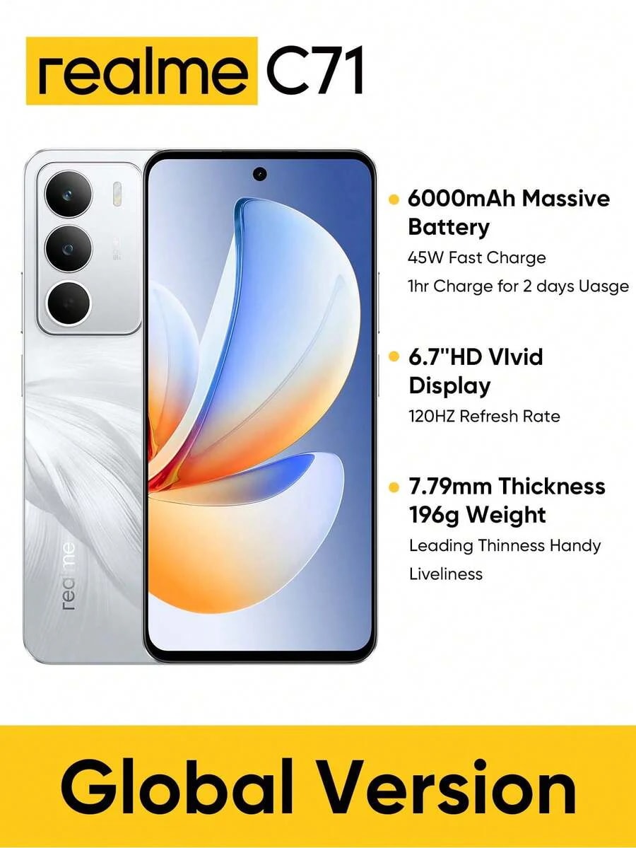 Realme C71スマートフォン 6GB+128GB/8GB+256GB グローバル版 4G LTEAndroid 15 SIMフリー50MP AIカメラ120Hz