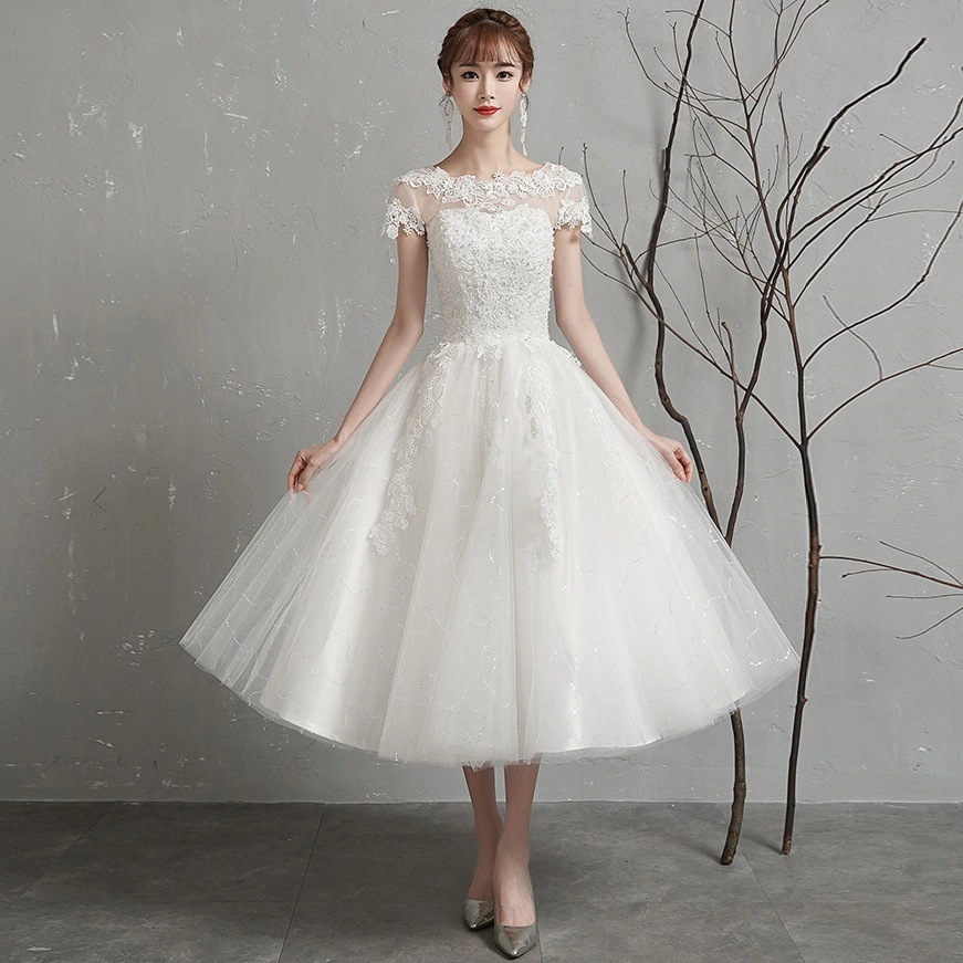 ワンショルダーライトウェディングドレス 2025 韓国花嫁 森スタイル スーパーファンタジー ドレス プチショートスタイル