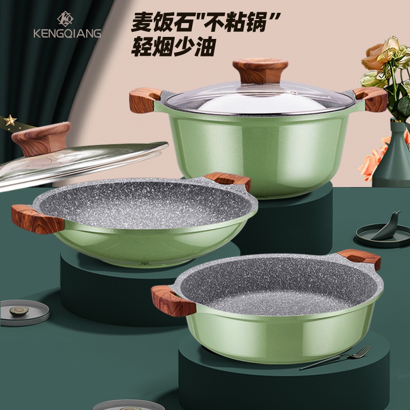 麦飯石湯鍋家庭用蒸し煮両耳べたつかない鍋しゃぶしゃぶオシドリ鍋電磁炉専用鍋煮込み鍋鍋