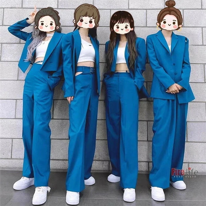 ダンスウェアセール 大人ダンス衣装 レディース スーツセットアップショートジャケット ロングジャケット ブルー jazz ヒップホップ ジャズダンス ロングパンツ 925円ポイント