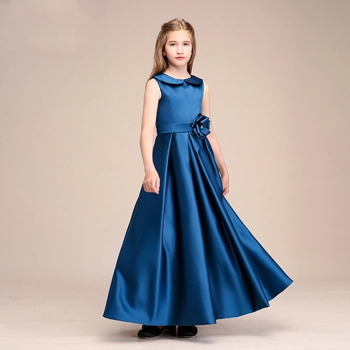 フォーマルドレス 女の子 パーティー キッズ お姫様 ワンピース マキシ丈 子供ドレス フォーマルドレス ステージ衣装 ピアノ発表会 こどもドレス キッズドレス 結婚式 演奏会 ネイビー