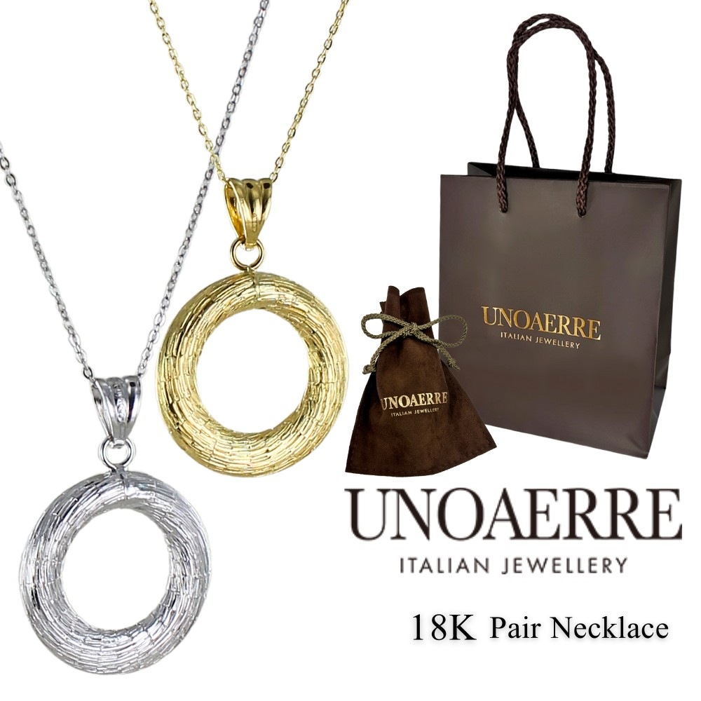 ウノアエレ ショッパー付き お揃い ネックレス レディース ペアネックレス 友達 18K 18金 2点セット 母娘 姉妹 プレゼント ホワイトゴールド イエローゴールド 誕生日プレゼント ペンダント