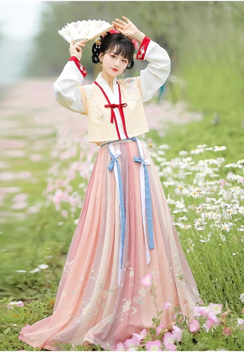 春夏新風華若英漢服改良唐代風中国風学生日常古代衣装腰丈アンダースカートフルセットハロウィンクリスマスパーティー仮装30%までに制限