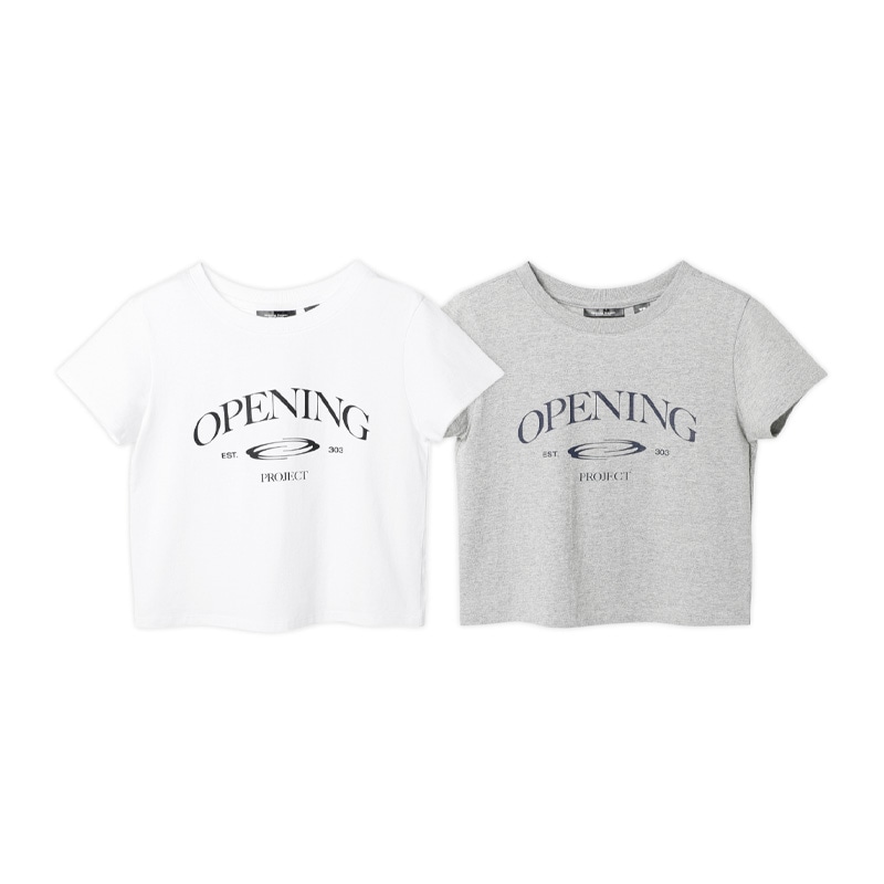 [IVE レイ 着用] [OPENING PROJECT] W Cropped Serifs Lettering Half T Shirt 韓国 アイドル 半袖 Tシャツ トップス レディース