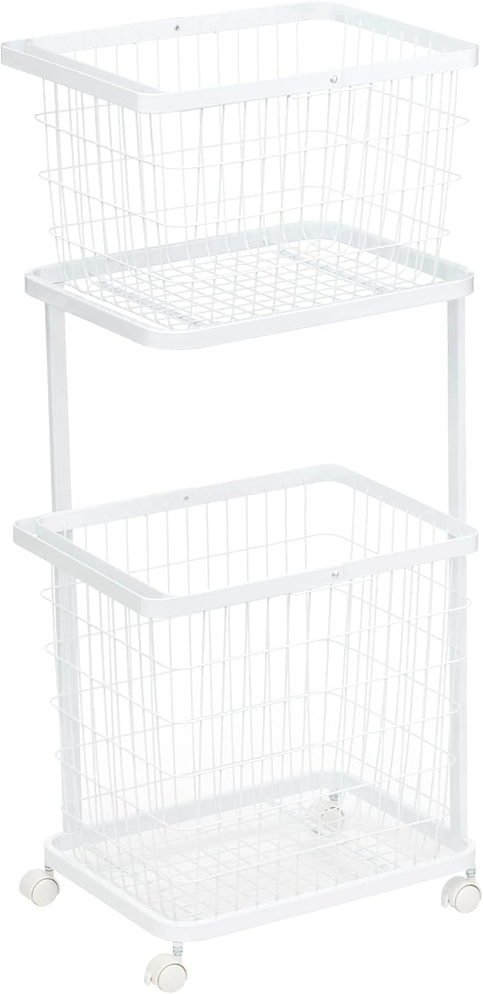 ゴン + バスケット ホワイト 約W41×D30×H93.5cm タワー tower 洗濯カゴ キャスター付き 大容量 3351