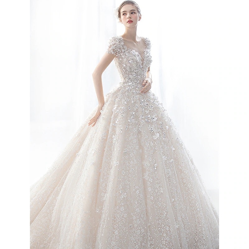 ワンショルダーメインウェディングドレス2025新婦妊婦小柄ハイエンドテクスチャートレーリングベール冬