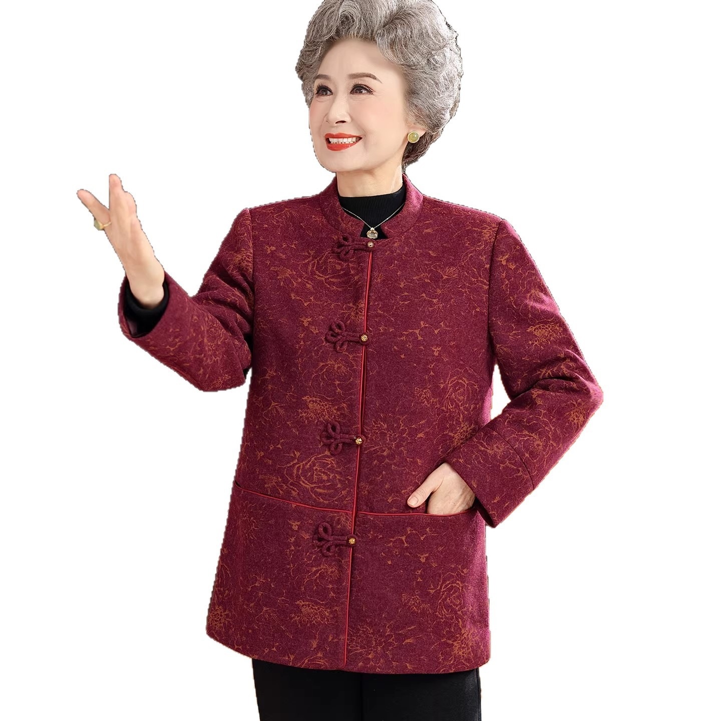 高齢者向け秋物婦人服おばあちゃん用ウールコートお母さん用秋冬トップス奥様・高齢者向け衣料