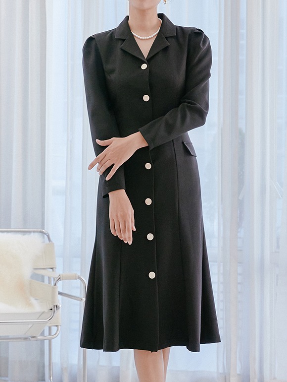 [55-66] ボリューム袖ゴールドボタンワンピース(QY9OP01)
