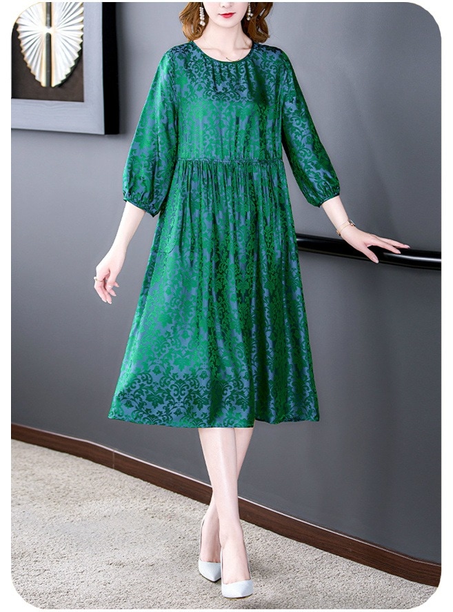 Waltz Shirring Bending Long Dress 長袖ロング・マキシ丈ワンピ