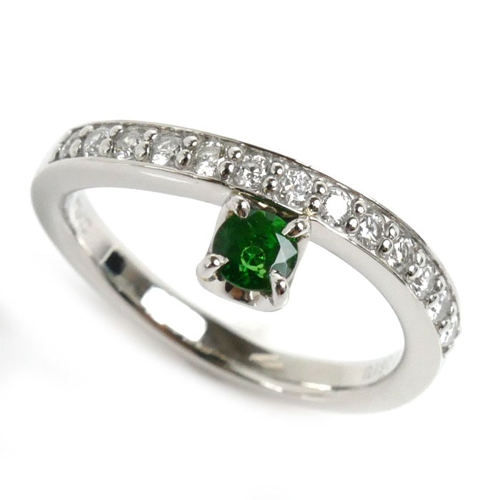 Pt900プラチナ リング指輪 グロッシュラ―ガーネット0.197ct ダイヤモンド0.24ct 10号 4.9g レディース 中古 美品