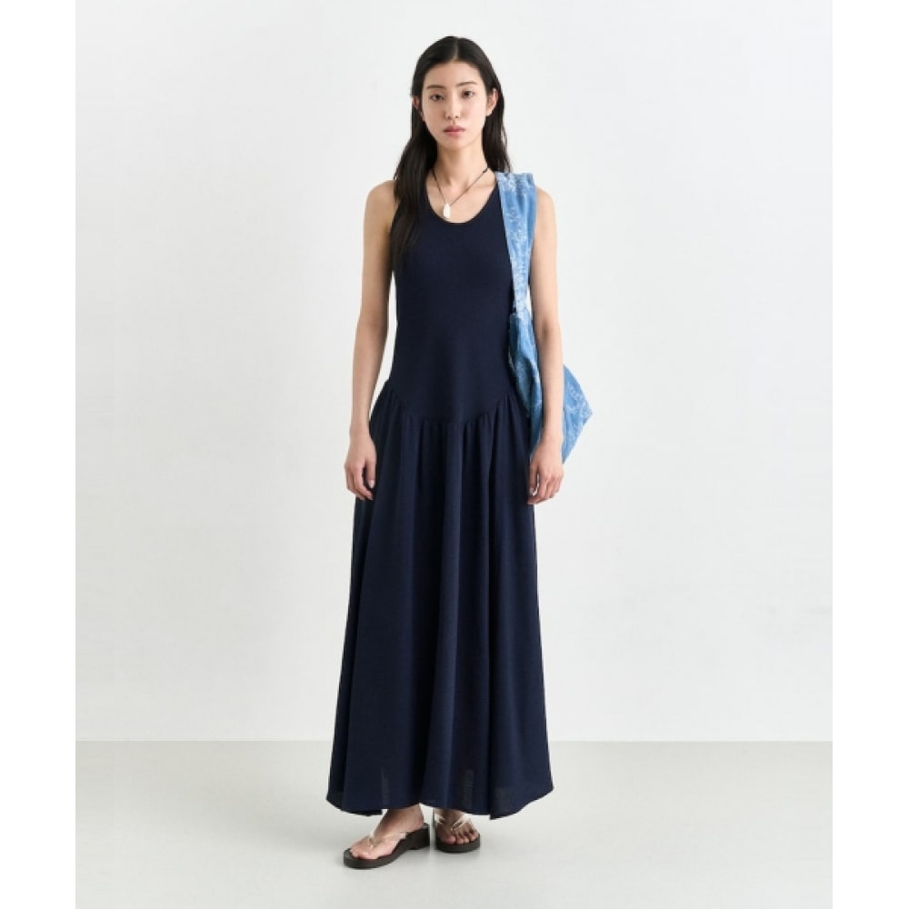 ANGGAE ニットバンドロングドレスネイビー