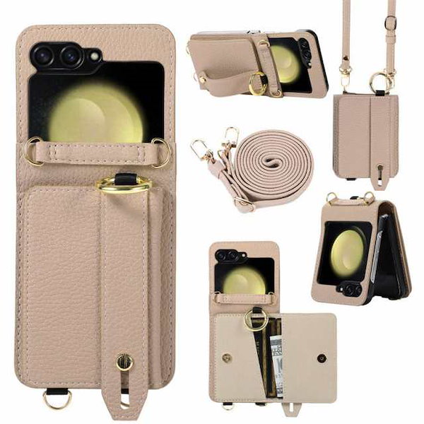 Samsung galaxy z flip5 ケース ショルダー galaxy z flip4 カード収納 手触り良いZ フリップ5 ベルト付き 折りたたみスマートフォン