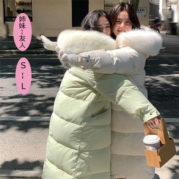 姉妹 ダウンジャケット コート レディース 秋冬 防寒 ロングコート 友人 お揃い 服 アウター ベンチコート 冬服 オーバーサイズ 感 ポケット付き フード付き 撥水 厚手 おしゃれ 韓国風 ホワイ