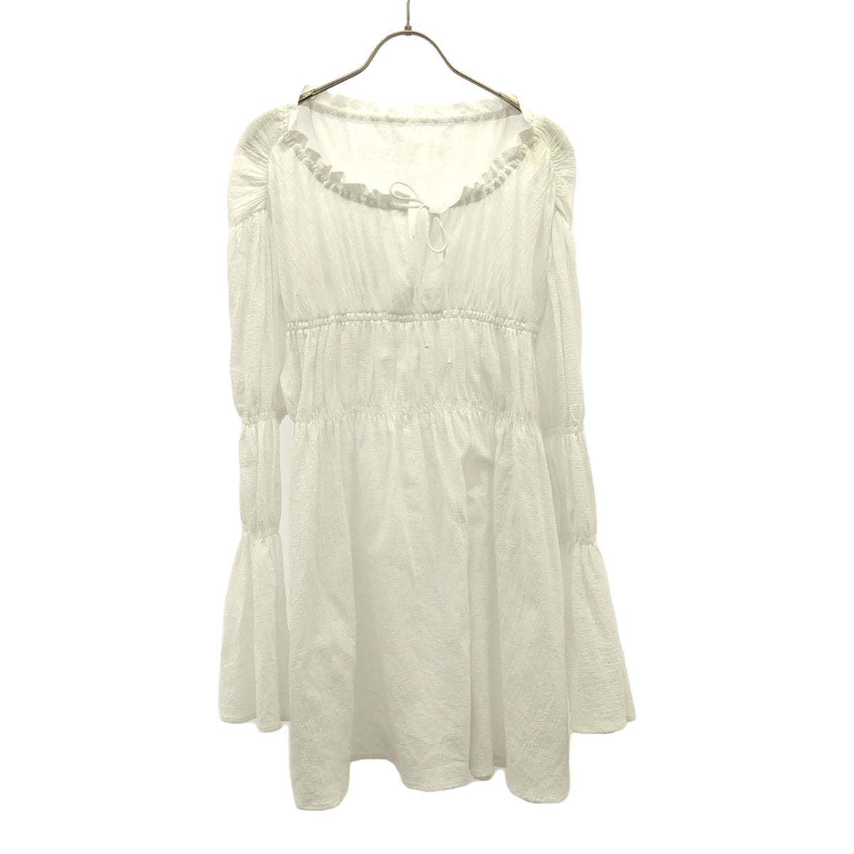 長袖 パフスリーブ チュニック F ホワイト ブラウス レディース 古着