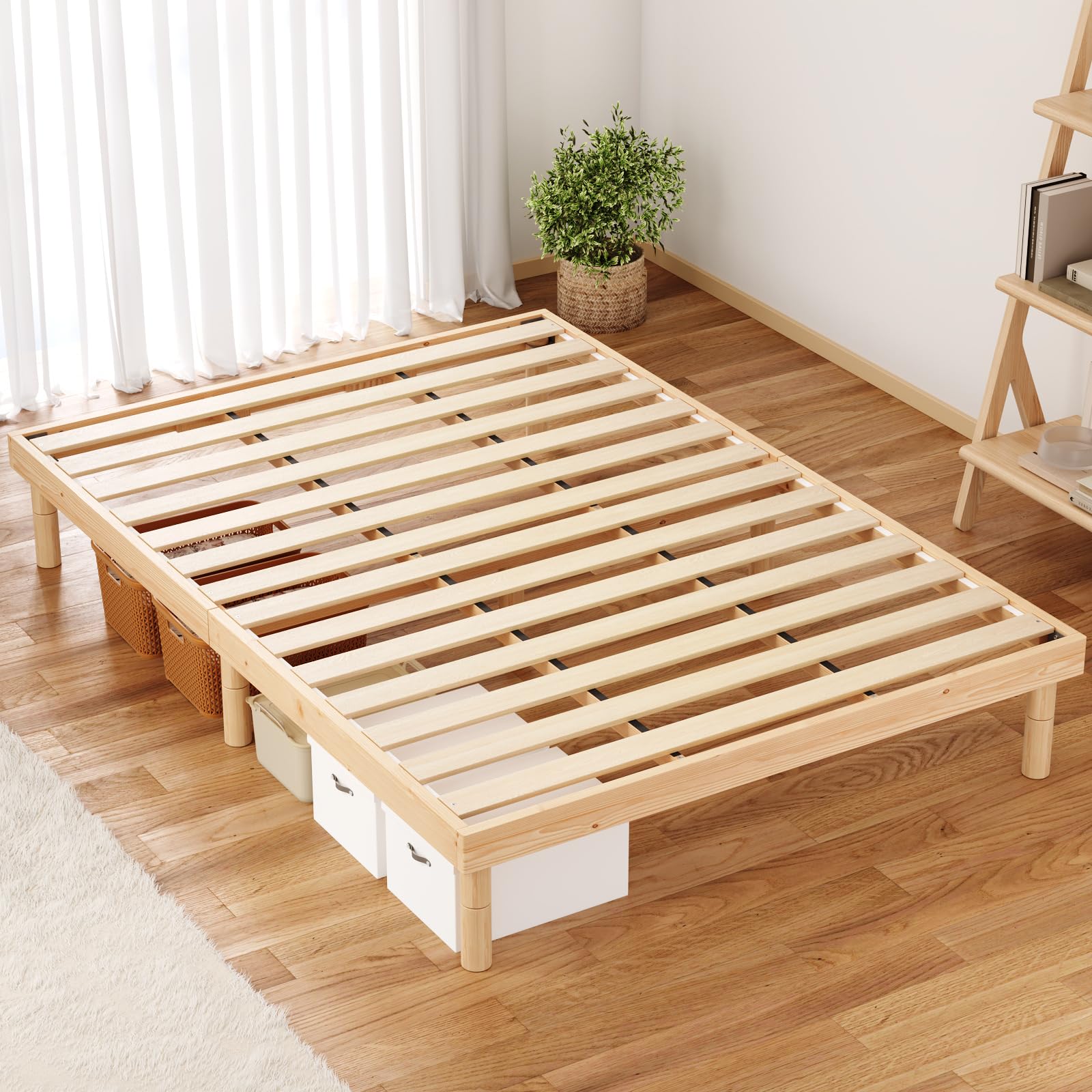 [SuperKois] ベッド ベッドフレーム シングル すのこベッド シングルベッド ベット 天然無垢パイン 3段階高さ調節 頑丈 耐荷重200kg 静音 天然木 湿気対策 ローベッド ナチュラル