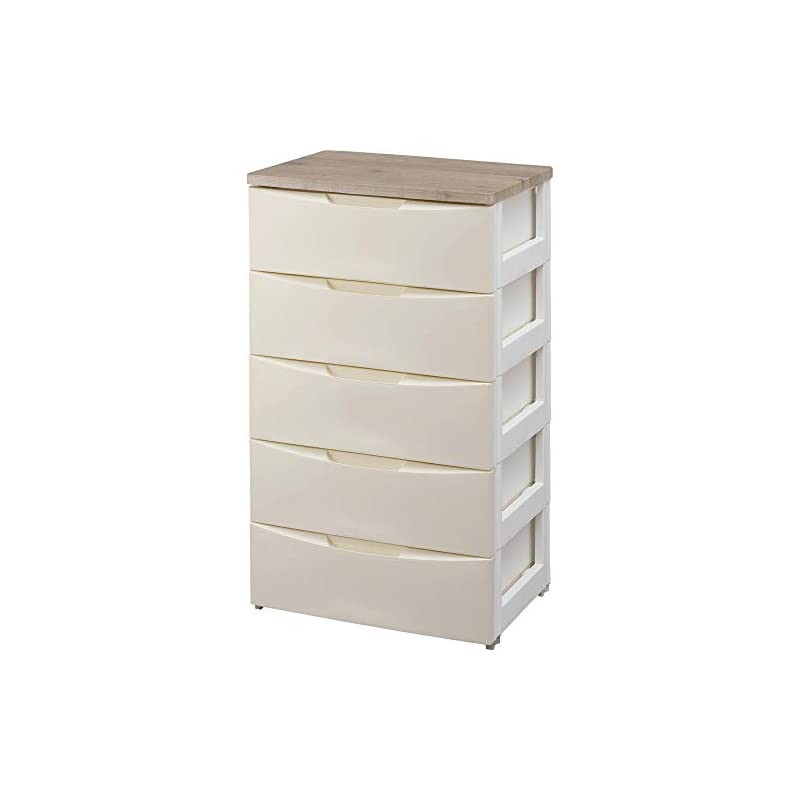 【即納】アイリスオーヤマ デザイン チェスト 5段 日本製 木天板 幅56奥行42高さ100 アイボリー DW-555