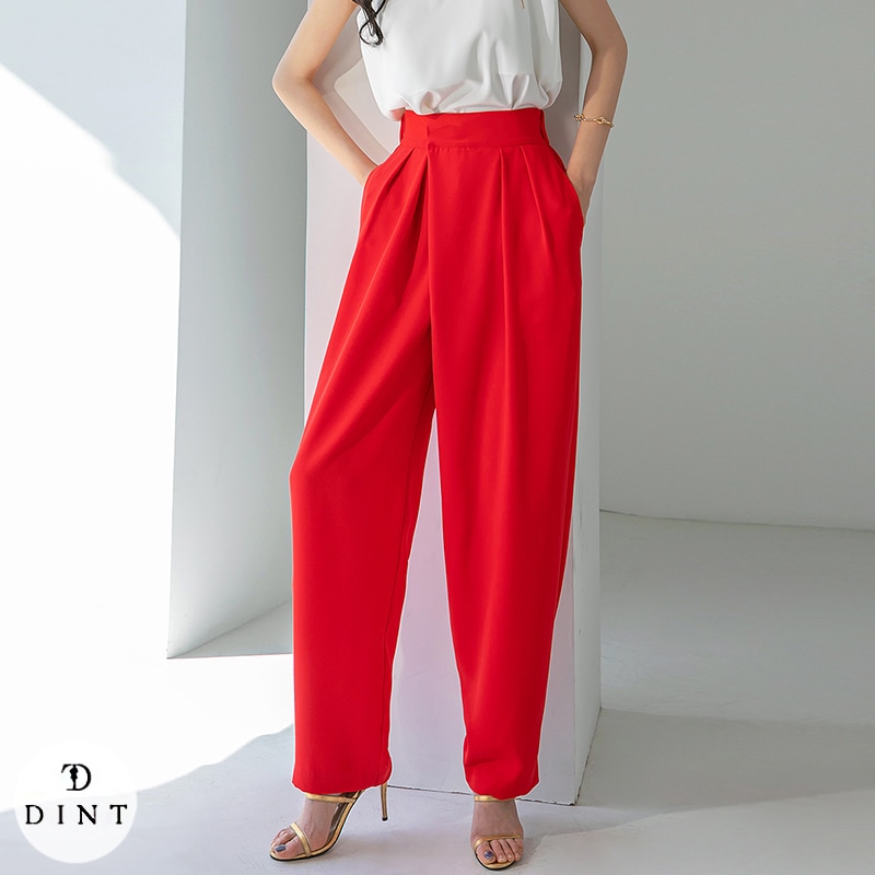 DINT_P9105 ピンタックラップバンディングワイドロングパンツ