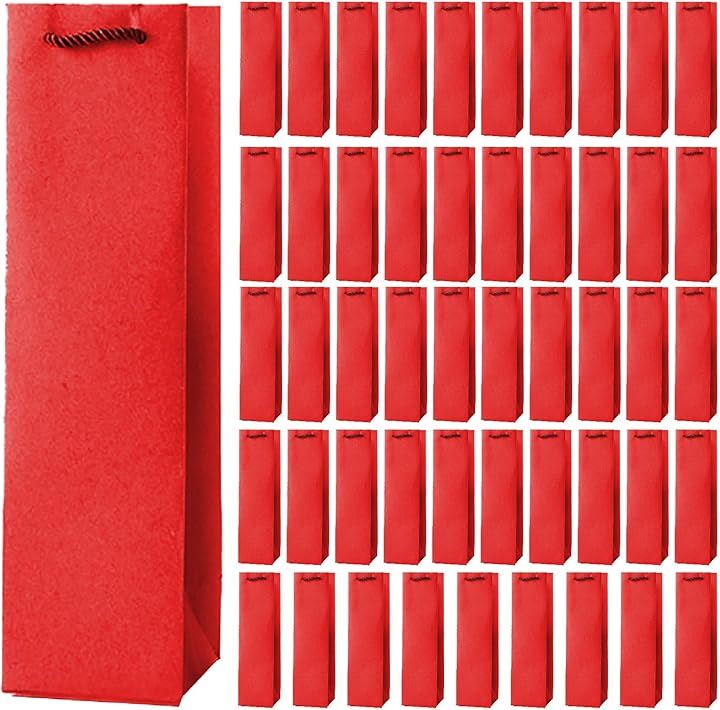 ワイン 袋 大量 ワインバッグ 紙袋 手提げ袋 ギフトバッグ 縦長 酒袋(赤色, 50枚)