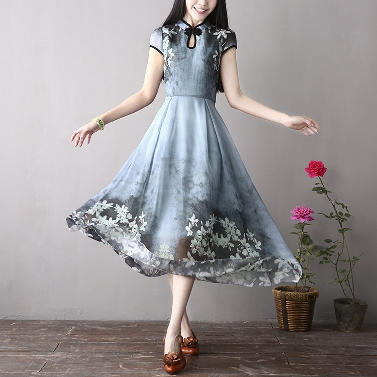 1943.シースルー花柄ロングドレス 2019 春夏 sale 春夏 sale ワンピース フレア 半袖 エレガント お呼ばれ パーティー 結婚式 披露宴 女子会 レストラン デート