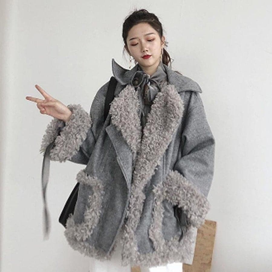 レディースラムウールのショートジャケット女性ペプラム小さな香り風ラムベルベットルーズ今日は30パーセント