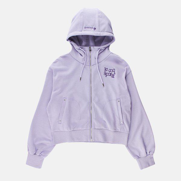 女性ルーズフィットメロウ起毛フードジップアップパープルQP422OFTO3