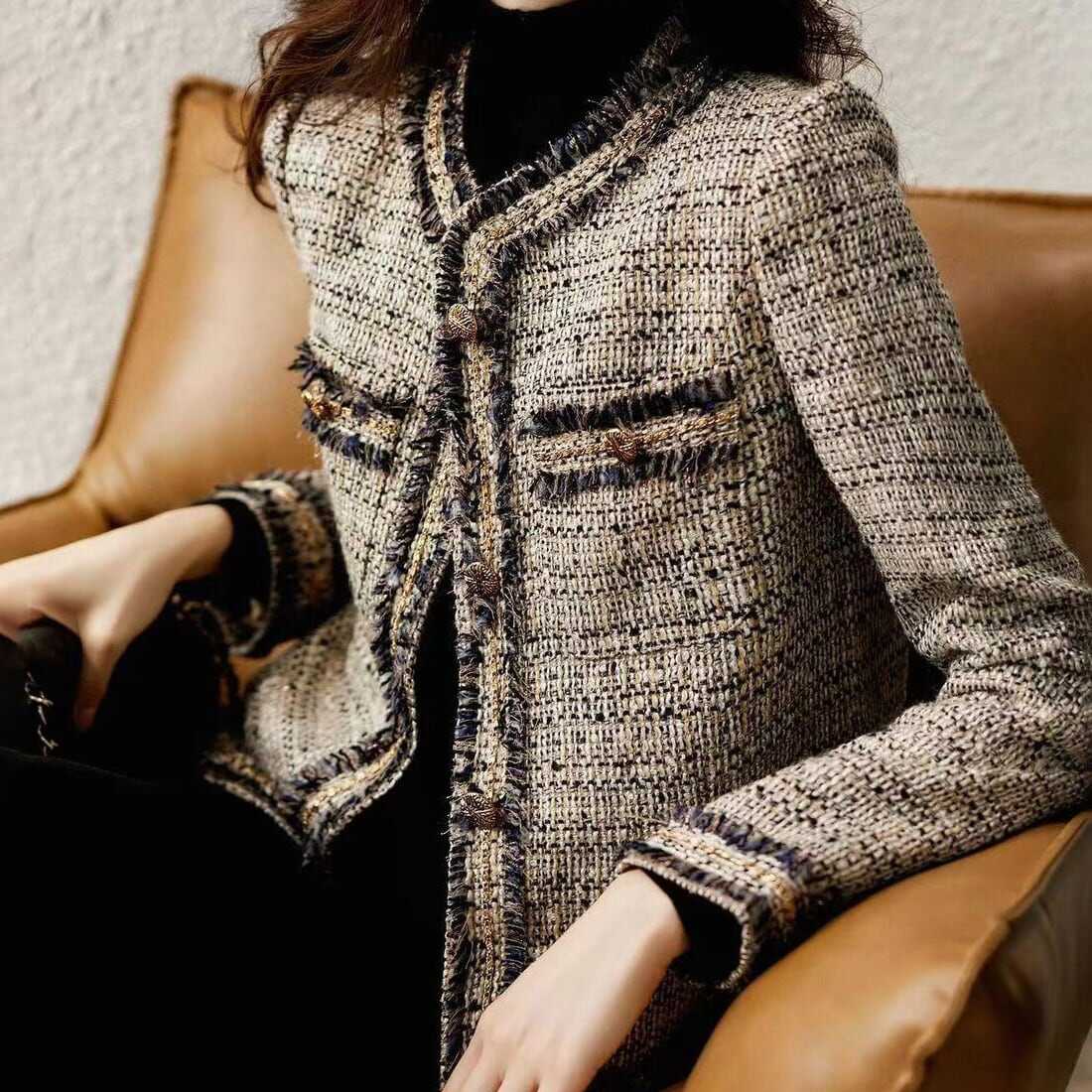 アウター 上着 ジャケット ノーカラージャケット ツイード調 ショート丈 スタイルアップ 可愛い