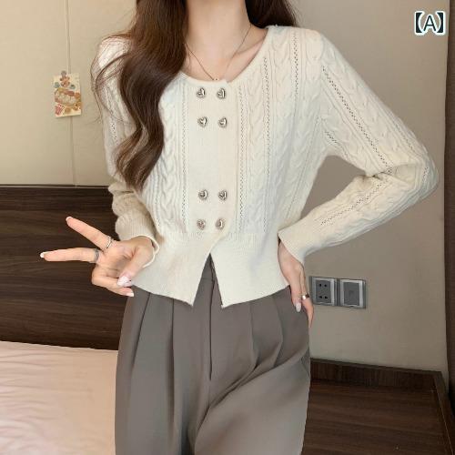 大きサイズ 小 香り よ スタイル セーター カーディガン コート 女性 秋冬 インナー レイヤリング シャツ ニット ショート トップ