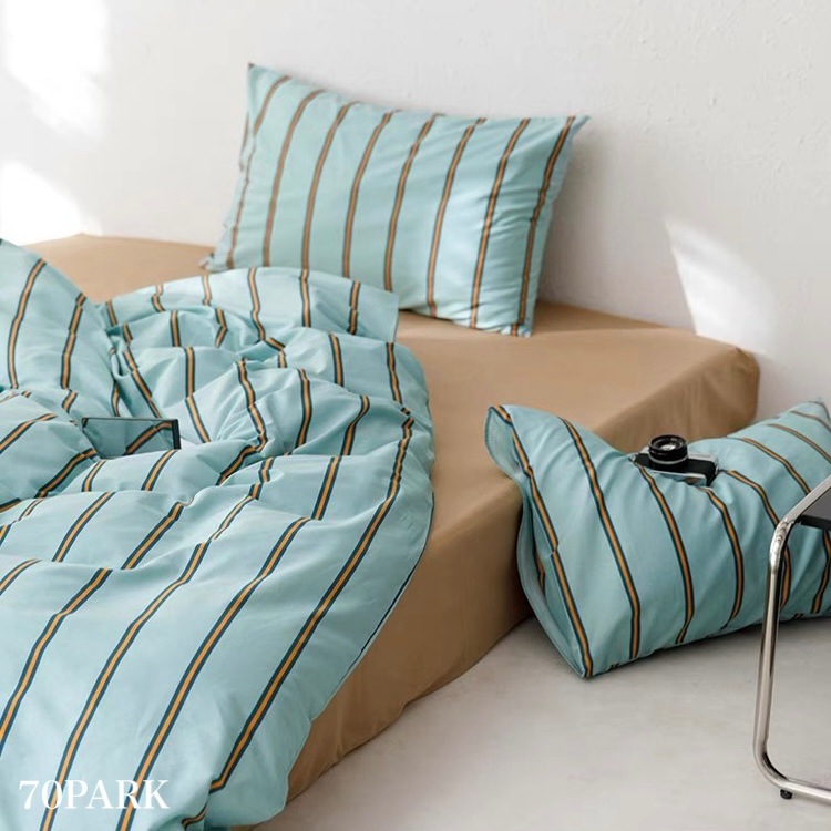 ブルー ピン ストライプ 布団カバーセット 全2種 ベッドカバー ベッドシーツ セット ベッドリネン おしゃれ 韓国インテリア 韓国雑貨 韓国っぽ インテリア雑貨