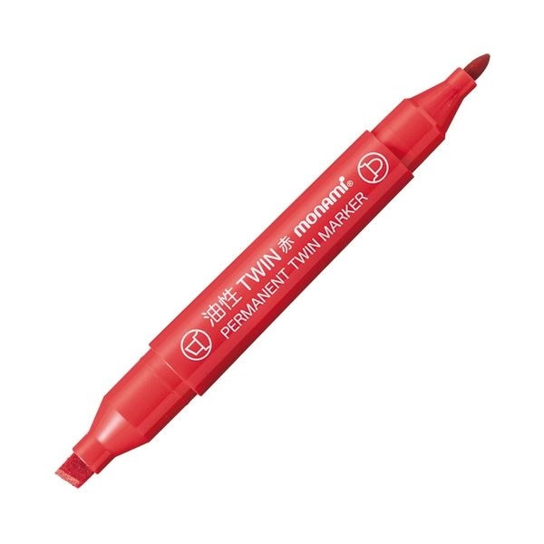 （まとめ） モナミ 油性ツインマーカー 太字+細字赤 18435 1セット（12本） [x5セット]