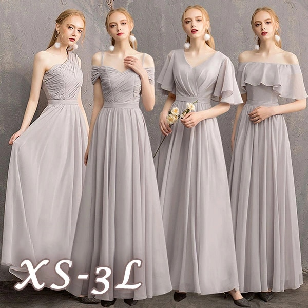ドレス 大人 ピアノ 発表会 ロングドレス 演奏会 結婚式 母親 ドレス ピアノ発表会 袖付き ブライズメイド ドレス ロング グレー お揃いドレス フォーマルドレス 体型カバー Vネック女子会 卒業