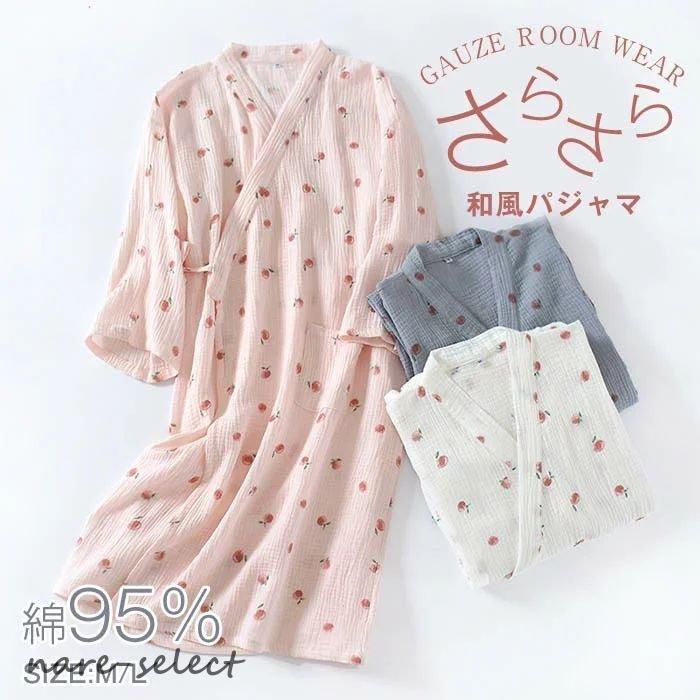 （今月の新品）寝巻き ガーゼ 浴衣 ガウン お風呂上がり バスローブ レディース ルームウェア 2重ガーゼ 綿糸 花柄 和服式 夏素材 旅館 温泉 入院 介護