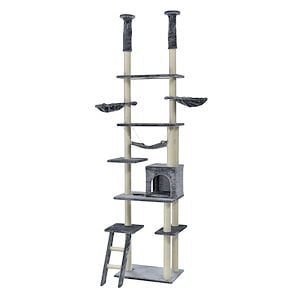 [国内即発送]キャットタワー 突っ張り おしゃれ 全面麻紐 全高235-258cm 【グレー】