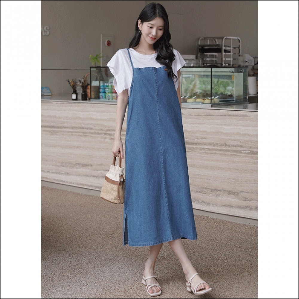 Click & Funny カラーパッチデニムサスペンダードレス