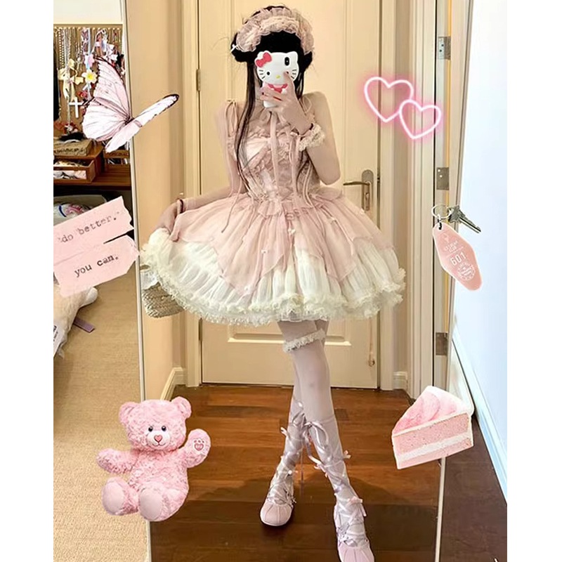 コスプレドレスロリータスカートワンピースピンクテンダーバレエロリータドレス Jskドレス フラワーウェディングロリータふわふわプリンセスドレス